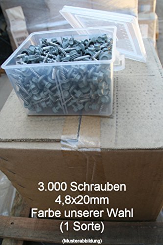Preisvergleich Produktbild 3000 Überlappungsschrauben 4,8x20 verzinkt + pulverbeschichtet, selbstbohrend für Trapezblech, Kantteile, Dachpfannenprofil und andere Blechprofile