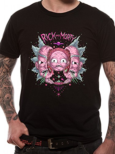 I-D-C CID Rick and Morty-Head Split, Camiseta Para Hombre, Negro, XX-L