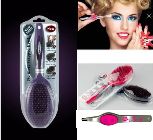 Bundle 2 items: Self-cleaning hygienic hairbrush Hot pink +ITAY Lighted led Floral Tweezers pink