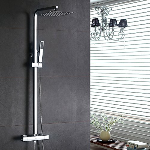 Homelody inkl. Thermostat Duschset Chrom eckig Duschsystem Duscharmatur Überkopfbrause Regendusche Handbrause Regenbrause mit Duschpaneel - 2