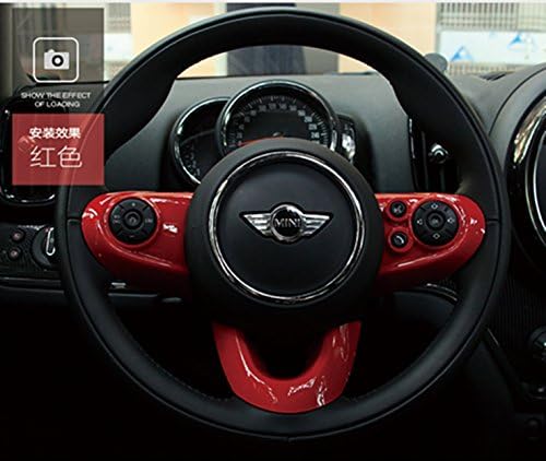 LVBAO Steering Wheel Trim Cover Cap ABS for Mini Cooper ONE/S/JCW Clubman Countryman Hardtop Hatchback (F Series with Media Control Button, Red)