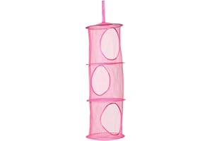 HOMEYUSER Storage Net Kids Toy Organizer Hanging Storage Net 3 Tiers Portable Foldable Mesh Wall Door Closet Kids Toys Organizer Laundary Basket Hanging Shelves Pockets (Rose)