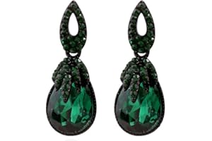 IMINI Boucles d'oreilles pendantes vintage à strass pour femmes et filles - Gouttes de cristal vert foncé en forme de larme - Boucles d'oreilles créoles rétro bohèmes - Bijoux de luxe pour anniversaire