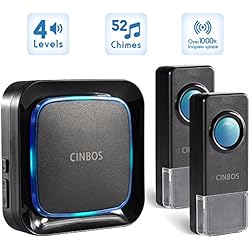 Sonnette sans Fil Étanche avec Pile, Cinbos Kit de Carillon sans Fil Portée 300m