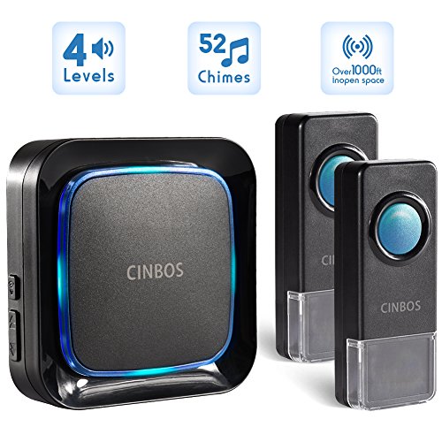 Sonnette sans Fil Étanche avec Pile, Cinbos Kit de Carillon sans Fil Portée 300m