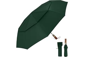 ECOHUB Automatyczne Parasol Podróżny Wiatroodporny, Mocny, Składany, 10 Wytrzymałych żeber, Tkanina PET z Recyklingu, Drewniana Rączka- Rękaw Zapobiegający Zgubieniu
