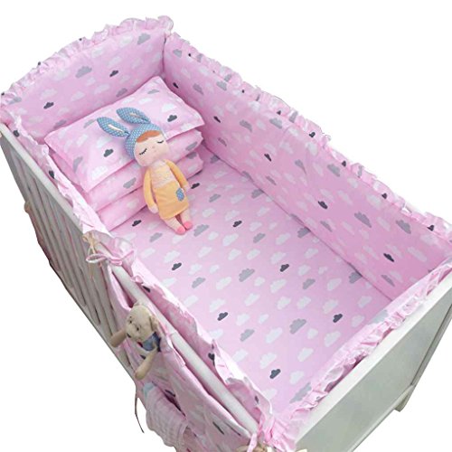 Preisvergleich Produktbild Focus Verdicken Baumwollbaby-Bumpers Krippe-Bettwäsche Fechter-Schutz-Cartoon Baby-Sets Sicherheit Neugeborene mit Bettlaken rosa Wolke 4ST fence + Bettwäsche + 110 * 60 110*60cm