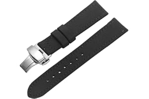 Nice Pies Premium Canvas Nylon Genuine Leather Strap Bracelet Double Press Butterfly Buckle Watch Band for Men's Sports Military Accessories 18/20/22/24mm