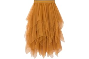 KUKEYIEE Donna Gonna Tulle Tutu Irregolare Sottogonna a Strati Gonna Balletto Prom Party Vestito Plissettato A-Line Gonna Midi