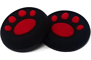 WS ACCESSORIES 1 PAIR of Thumb Grips for Nintendo Switch (2pcs) (Black w/Red Paw)