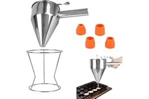 EMAGEREN Embudo de pistón de acero inoxidable 1,2 l, embudo dosificador para pastelería con 4 boquillas diferentes para tortas, pasteles, postres, mermeladas, muffins, chocolates
