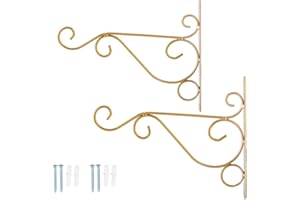 JENNGAOO Hanging Plant Bracket, 10 x 8.3inch Iron Wall Hook Plant Hanger Bracket for Bird Feeders, Planters, Lanterns Indoor Outdoor Home Garden Decoration (Gold-2Pcs)