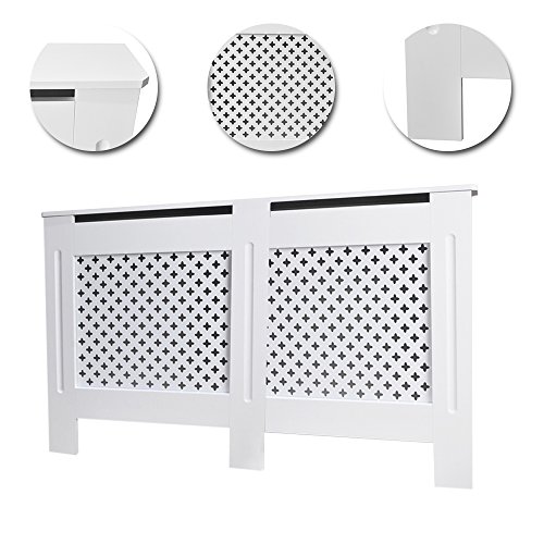 Preisvergleich Produktbild TANBURO Heizungsverkleidung Heizungsabdeckung Heizkörperverkleidung Heizkörperabdeckung Heizkörper Abdeckung Landhaus matt weiß lackiert aus Holz 152cm x 81.5cm x 19cm