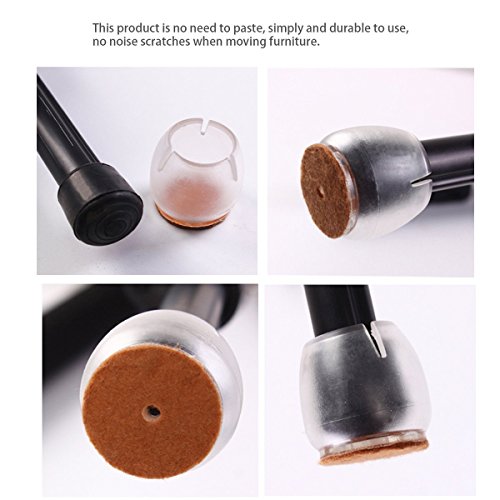 YCNK 24 Stück Transparent Runde Silikon Stuhlbein Caps Füße Pads Möbel Tischabdeckungen Bodenschutz für 25-29MM Runde Beine - 3