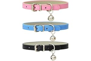 Playexen Collar para Gatos 3 Piezas Collares Ajustables con Hebilla de Metal Duradero y Campana Ideal para Cachorros Pequeños Perros y Gatos Collar de Gato Anti-Asfixia (20-28cm)