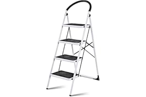 RELAX4LIFE Escabeau à 4 Marches Pliable en Fer avec Structure Stable, Marchepied Pliante avec Poignée, Échelle Multi-Usage pour Ménage, Bureau, Capacité de 150 kg (4 Marches)