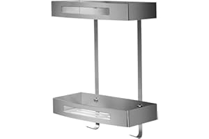 Ambrosya - Panier de Douche en Acier Inoxydable - Étagère Baignoire Salle de Bains Bac Support Tablette Coin Murale (2 étages, Acier inoxydable (Brossé))
