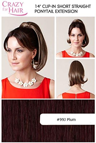 14" Clip-in Short Straight Ponytail Extension Hair Piece-#99J Plum