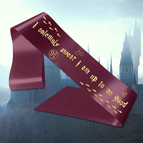 Personalised Sash Harry Potter I Solemly Swear I Am Up To No Good CLARET Ribbon Baby Shower Any Wording Customisation Birthday Hen Party Stag Do Celebration (Gold Font)