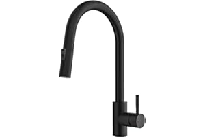 Rainsworth Schwarz Wasserhahn Küche mit Brause Ausziehbar - Hochdruck Küchenarmatur mit Zwei Wasserstrahlarten, Spültischarmatur 360° Drehung, Mischbatterie Küche aus Edelstahl Einfache Installation