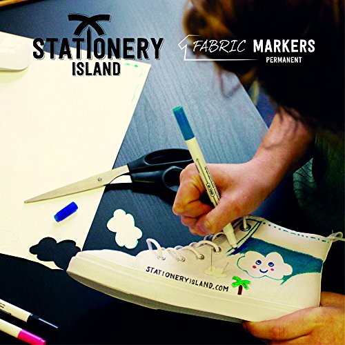 Stationery Island Textilstifte- Doppelfasermaler- 11 tolle Fraben in 6 Stoffmalstiften (-Permanente, farbechte Textilmarker) - 6