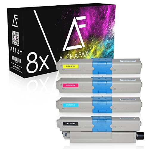 8 Toner komaptibel zu OKI C301, C321DN, C301DN, MC332DN, MC342DN, MC342DNW, MC340 Series - Schwarz je 2.200 Seiten, Color je 1.500 Seiten