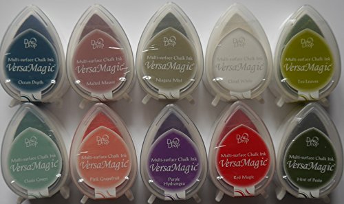 Tsukineko VERSAMAGIC Dew Drop INK PADS Set of 10 Colours Option 1 Plus a pack of LARISSA exclusive SPARKLY GEMS