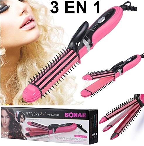 Plancha de pelo ondulador moldeador IONICO 3 EN 1 rizador profesional cable 360 (ROSA)