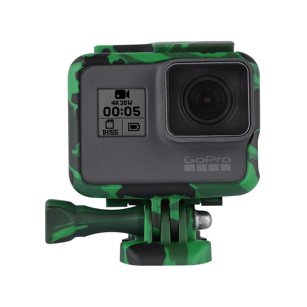 Action Pro Camouflage Protective Frame Mount Housing Case with Quick Release Buckle and Screw Compatible with GoPro Hero-7/6/5 (Green)