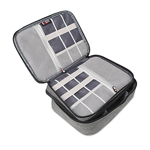 BUBM Mehrfachfunktion Kabelorganiser Tasche Reisetasche mit Doppelschichten für Elektronische Zubehöre wie Netzteil, Maus und USB Stricks(Groß, Denim Grau) - 5