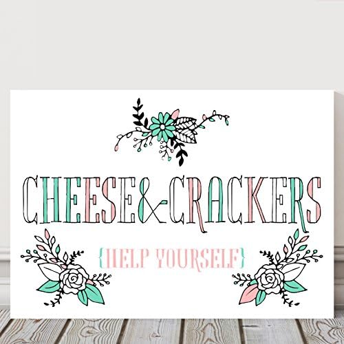 Pretty A4 Cheese & Crackers Board Metal Table Sign - Pink and Teal Flowers
