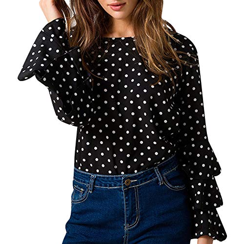 Womens Ladies Ruffles Printing Dot Long Sleeve O-Neck T-Shirt Tops Blouse,2019 Women's Shirts Tops Tunic New