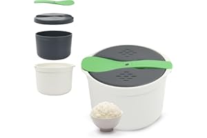AZONELIFE Cuociriso Microonde, Fornello per Riso a Microonde, Cuocere per Riso a Microonde, Cuocipasta a Microonde con Coperchio del Filtro e Cucchiaio Pentole la Cottura di Cereali Pasta Verdure, Verde 2 L