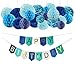 Produktbild Happy Birthday Girlande Geburtstag Deko Set, Blau Happy Birthday Banner und 21 Pcs Pompoms Papierwabenball Geburtstag Party deko