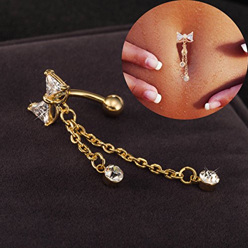 2 Stück Nabelpiercing Bauchnabel Ring baumeln Bowknot klar CZ Navel Bar Gold / Silber überzogen baumeln Körper Schmuck Piercing - 2