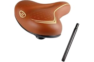 MADICKS Sella marrone per Bici city bike confort - Molto comoda per uomo e donna - Completa di morsetto - Grande seduta Brown + Canotto/Tubo Reggisella in Acciaio Sella Bici MTB