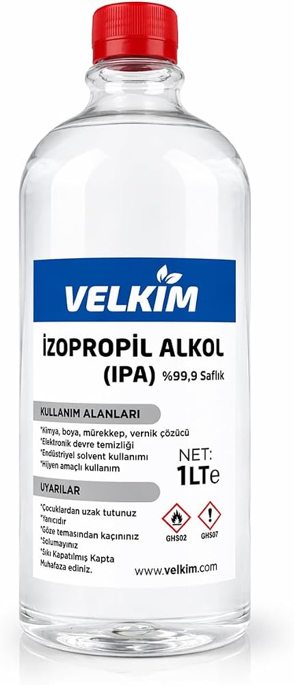 İzopropil Alkol%99.9 Saf IPA 1 Lt - 3D Yazıcı, Devre, Cam, Lens, Oto Yüzey & Hassas Temizleyici, Yağ Çözücü