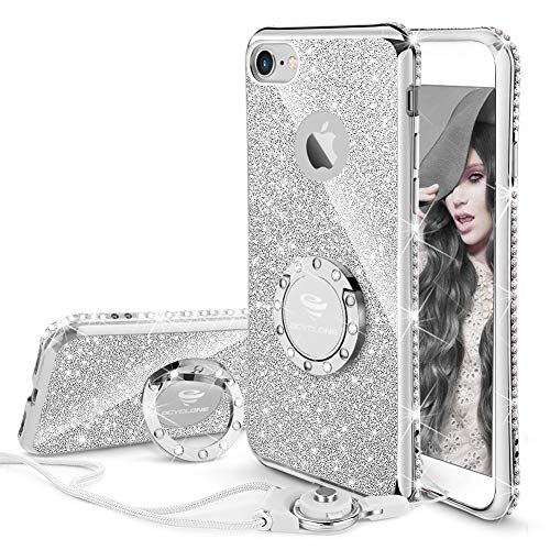 OCYCLONE Funda para iPhone 6 Plus,Ultra Slim Soft TPU Purpurina Fundas Movil con Diamantes Glitter Anillo Protectora Apple iPhone 6 Plus,iPhone 6S Plus para Mujer - Plata