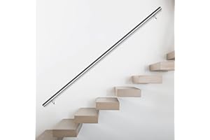 Lospitch Pasamanos de acero inoxidable 403 mate, para interior y exterior, 80 cm, diámetro de 42 mm, con soporte, color plateado