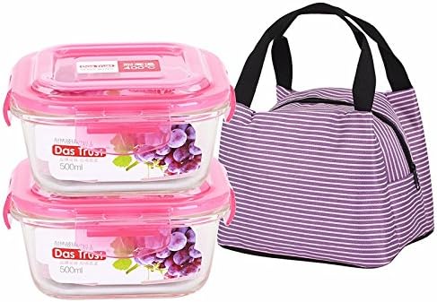Yxhflo Borosilicate Pyrex Glass Containers Microwave Dedicated Fresh Cartridge Admit W/Cover Glass Bowl 3 Kit , Red 500+500+ Is Package