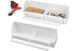 Voarge 2 Stück Futternapf Vogel Vogelfutterspender zum Aufhängen Vogelfutter Spender Wassernapf, Lange Wasser Platz Getränkehalter Futternapf Käfig Zubehör Für Vögel Papageien Weiß