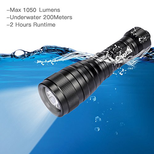 CrazyFire Tauchen Licht,1050Lumen CREE XM-L2 U4 Led Tauchlampe,1 Modus Unterwasser 200 Meter Wasserdichte Tauchens Taschenlampe (Akku und Ladegerät im Lieferumfang Enthalten) - 2