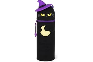 LEGAMI - Kawaii 2-in-1 Schulmäppchen aus weichem Silikon, Tischstifthalter, Reißverschluss, Halloween Edition Black Kitty