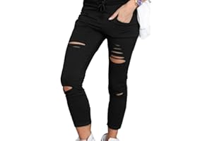 Geagodelia Pantaloni da Donna Jeans Skinny Attillati Strappati Pantaloni a Matita Leggings Elasticizzati Slim Fit a Vita Alta Tinta Unita Casual Stretch Collant