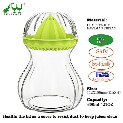 SELEWARE Zitronenpresse Handpresse Limettenpresse Manuelle Saftpresse Zitrone Entsafter Frucht mit Flasche BPA frei Spülmaschine Safe 600ML Grün - 3