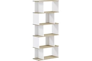 HOMCOM Estantería Librería Estilo Nórdico Librería con 5 Estantes Antivuelco Carga 25 kg para Estudio Oficina Salón 70x29,5x163 cm Roble y Blanco