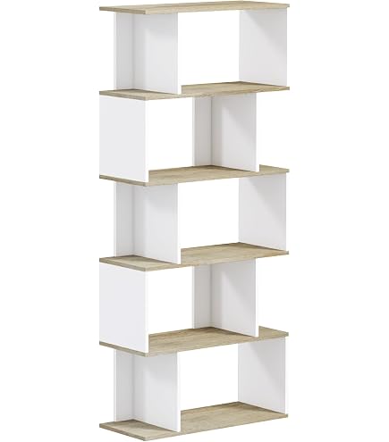 Étagère Bibliothèque SOFIA En Forme S - Design Moderne Hêtre/Blanc 189 Cm