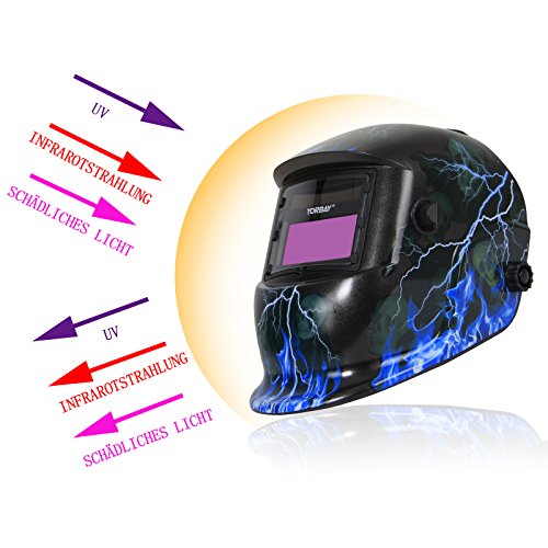 Yorbay® Solar Automatisch verdunkelnd Schweißhelm Schweißmaske mit 5 Stück Ersatzgläser, Schleif-Funktion (Skull, Lightning) - 3