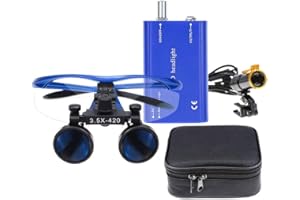 BONEW 3.5X Surgical Binocular Loupes Optical Glass + 5W LED Headlight Powerfullight with Clip-on Type + Cloth Bag DY-008 (Blue)