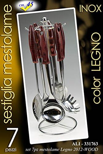Paolo Rossi Sestiglia Kitchen Cookware Set Kitchen Utensils With Color Wood Handle And Stainless Steel Drying Rack To Attack, Set Includes Serving Spoon, Slotted Spoon, Spaghetti Fork, Turner, Scoop, In An Elegant Gift Box